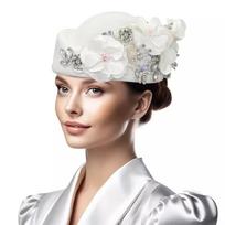 Fashion Handmade Flowers Turban Hat Rhinestones Soft Beret Caps Breathable Retro Stewardess Hat For Party Evening