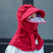 New Wide Brim Balaclava Hat Cold Proof Windproof Ear Protection Cap with Mask Scarf Warm Pullover Hats Winter