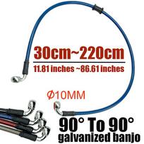 10mm 90Degree Motorcycle Dirt Bike Braided Line Steel Brake Hose Cable Hydraulic Banjo Pipe 300-2200mm Fit Universal Racing Blue Blue 30cm