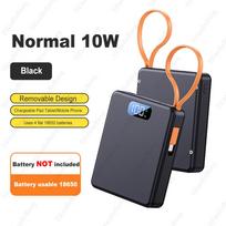DIY 4*18650 Battery Power Bank Case USB Type C Ports Free Welding Battery Holder Shell with Cable Storage Box for Phone Charging Normal Black