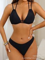 Sexy bikini swimsuit fashion women solid color black split swimsuit European and American sexy bikini S