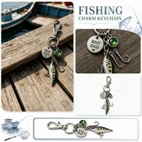 Fishing Lure Keychain with Best Dad Round Tag and Gemstone Charm Metal Clip Hook Keyring Accessory for Outdoor Enthusiasts and Fishing Lovers One Size