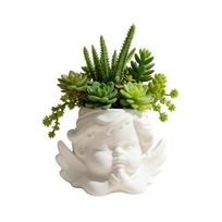 Creative Angel Face Ceramic Planter Pot Decorative Tabletop Ornament Home Decoration Indoor Plant Container with Unique Design Suitable for Succulents one size