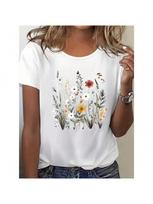Wounisex's Floral Print T-Shirt Vibrant Blue Short Sleeve Crew Neck Top With Ladies T Shirts Natureinspired Design Comfortable Fit S įvairiaspalvis