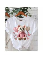 Wounisex Teddy Bear Balloon Printed Short Sleeved T-Shirt Ladies' Daily Commuting Cute Tops Wounisex Clothing Kawaii Clothes S įvairiaspalvis