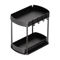 Two Tier Kitchen Storage Rack Pull Out Spice Organizer Shelf Countertop Standing Multifunctional Storage Holder with Hooks for Kitchen Bathroom One Size
