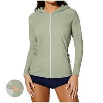 Women Full Zip Hooded Long Sleeve Sun Jacket Lightweight Athletic Sportswear with Pockets for Outdoor Activities L