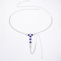 Chic Sapphire Water Drop Thong with Floral Design & Body Chain