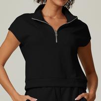 European & American Modal Sports Half-Zip Sleeveless Top with Casual Shorts L juoda trumpomis rankovėmis spalva