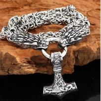 Viking Double Dragon Thor's Hammer Men's Pendant Titanium Steel Necklace Amulet Jewelry
