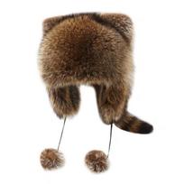 Aukštos kokybės natūralaus meškėno kailio kepurė žiemai, tėvams ir vaikams, su ausimis, Feng maža kepurė, su uodega, vaikams C Y8B9 A-One size