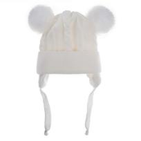 Cute Bear Earpuff Textured Knit Hats Pompom Baby Boys Girls Thick Warm Winter Ear Protection Caps Cotton Lining Kids Headwraps
