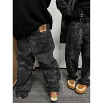 Vintage Wasteland Snake Pattern Camouflage Wide-Leg Jeans - Men's Retro Leopard Print Pants 2XL
