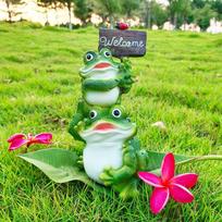 Resin Welcome Frog Statue Mama & Baby Outdoor Decor