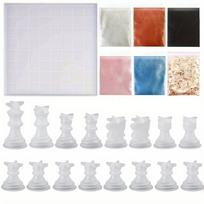 23pcs Chess Set with Silicone Molds - DIY Craft Kit for Board Games, Includes Full Size 3D Pieces & Resin Casting Mold M