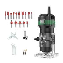 Router Tool 800W Compact Palm Wood Router Tool for Woodworking Electric Hand Trimmer Cutting Tool with 15Pcs 1/4in Router Bits