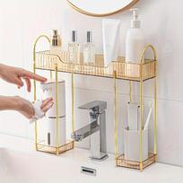 2-Tier Bathroom Organizer, Amber Grey Green. Countertop Shelf for Cosmetics & Toiletries Storage. auksas