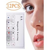 12PCS/Card  Crystal Magnetic Stud Earrings Magnet Nose Ear Lip Stud Earrings Non-Piercing Crystal Fake Nasolabial Ring Clip