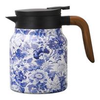 1000ml Floral Pattern Teapot Stainless Steel Vintage Floral Tea Kettle Built-in Infuser Tea Separation Water Bottle for Kitchen
