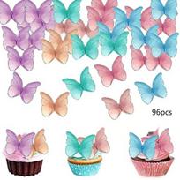 96Pcs Wafer Paper Butterfly Cupcake Toppers Colorful 3D Butterflies Cake Toppers For Wedding Birthday Party Cake Decorations One Size