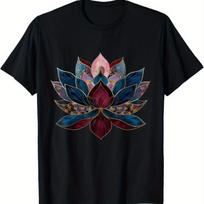 Vibrant Lotus Flower Graphic Tee Zen Buddhist Yoga Design Short Sleeve Cotton TShirt for Men S