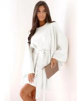 New, Autumn Fashion Solid Color Crew Neck Flared Sleeve Waist Dress Women S balta