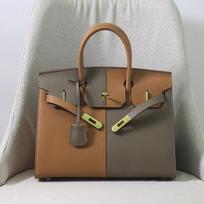 A-grade palm pattern cowhide explosive women's contrast platinum bag leather outer seam oil-edged shoulder bag 25cm