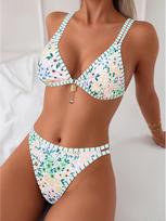 2025 Women's Beach Print Two-Piece Bikini with Straps: European & American Fashion Small