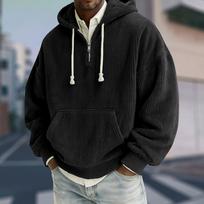 Men's Half-Zip Hooded Pullover Drawstring Casual Sport Sweatshirt L juoda