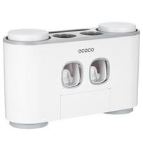 Ecoco prie sienos montuojamas dantų šepetėlių laikiklis su 2 dantų pastos dozatoriais, 4 puodeliais ir 5 lizdais dantų šepetėliams White & Grey