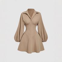 Summer New Sexy Scoop Neck Blouse Design Slim Fit Long Sleeve Puff Sleeve Off-Shoulder Waist Women's Clothing S