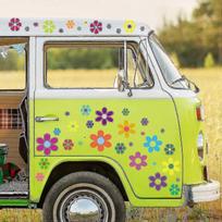 60s hippie themed party stickers, 96pcs car flower stickers, colorful daisy stickers, vinyl vintage flower decals, colorful hippie decals - RiRi