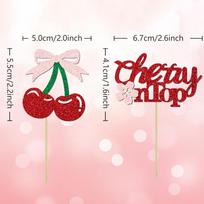 24pcs She's The Cherry on Top Cupcake Toppers Glitter Cherry Sweet Cake Pick for Fruits Theme Baby Shower and Bridal Shower Decorations Supplies