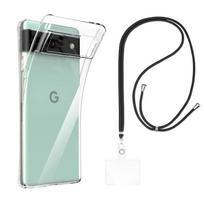 Case and neck strap for Google Pixel 6a - Transparent Soft TPU Adjustable Black Cord Phonillico®