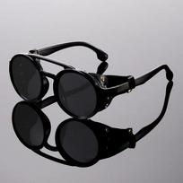 Vintage Steampunk Sun Glasses Gents's Stylist Stylist Vintage Circular Leather Sun Glasses Outside Eyewear UV400 Glasses 1PC