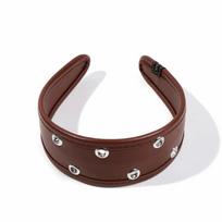 Punk Leather Headband Wide Hair Accessory Metal Rivets Headwear Versatile Black and Red Hollow Ring Hair Hoop Travel Shopping