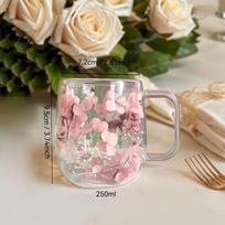 (PLUM)1pc Double-walled Glass Coffee Mug With A Real Flower Design Inside, Suitable For Coffee, Milk, And Other Beverages. 50