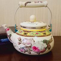 Thickened Chinese Style Enamel Teapot 2.5L Floral Enameled Tea Jug Antiscald Handle Pear-shaped Coffee Pot Gas Induction Cooker
