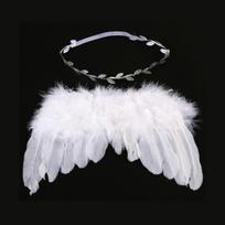 1set Elegant Angel Wings Fairy Feather Headband Angel Costume Accessories for Party Birthday Dress-Up Baby Photobooth Props