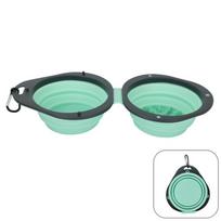 Portable Pet Folding Bowl Food Grade Double Bowl Collapsible Dog Dish Multipurpose with Carabiner Puppy Food Container Outdoor