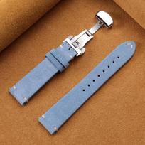 14/16/18/20/22mm Vintage Suede Leather Watch Strap Quick Release Calfskin Watchband Replacement Wrist Band with Butterfly Buckle 14mm&with silver buckle šviesiai mėlyna spalva