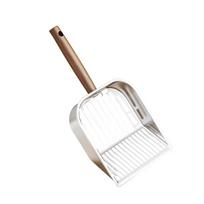 Stainless Steel Cat Litter Scoop Long Handled Hollow Design Litter Box Shovel Wooden Handle Deep Shovel