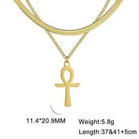 Egypt Ankh Cross Snake Chains Necklace for Women Stainless Steel Double Layer Necklace Amulet Religious  Accessorie Jewelry Gift 41-46cm