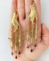 Indie Gothic Golden Dagger Ruby Large Hand Statemen Earrings for Woman Statement Earrings witchy Aesthetic Jewelry