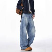 Bamboo Deconstruction Wide-leg Scimitar Jeans Men's 2026 Autumn and Winter American Ruffian Handsome Advanced Sense Loose Straight Long Pants S