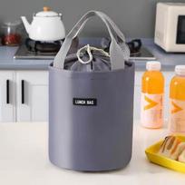 Round Woven Bento Bag Insulation Bag Thermal Bag Lunch Bag For Work And Travel In Gray Beige Black Navy Light Blue Pink