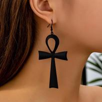 Retro-Style European & American Women's Cross Drop Earrings, Smooth Alloy