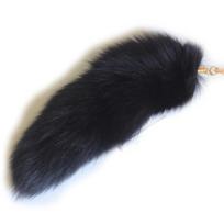 Fosrion 16.5  Super Huge Fluffy Black Real Foxtail Fur Halloween Cosplay Toy Handbag Accessory Keychain Ring Hook Fashion