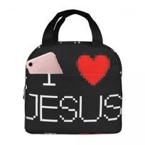 I Love Jesus God Cross Print Insulated Lunch Bag for Women Kids Leakproof Food Boxes Thermal Lunch Box Tote One Size
