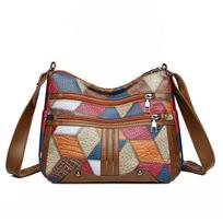 Women's Crossbody Bag Large Capacity Mother Bag Stitching Middle-Aged Soft Leather Shoulder Bag Mobile Phone Bag